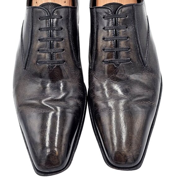 Italian Artioli Mens size 9 Smokey Brown Grey Leather Dress Shoes Luxury Oxfords - Picture 2 of 13